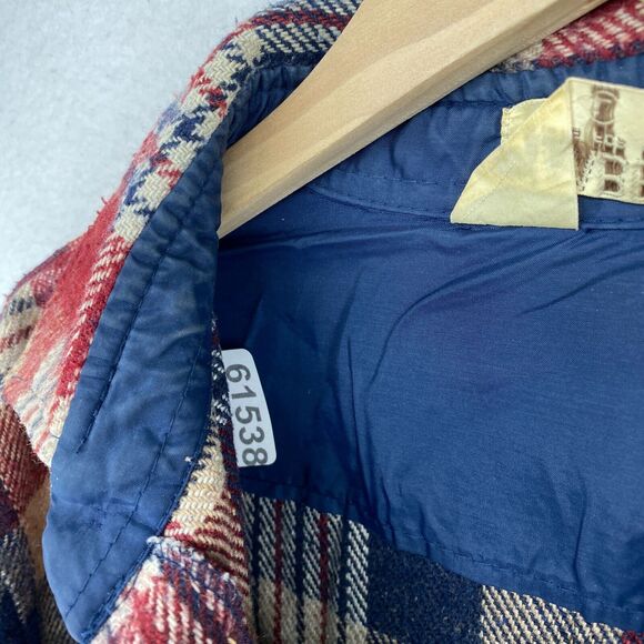 GIMBELS Shirt Mens L Wool Linen Blend Flannel Plaid Shacket Western Red Blue - Picture 11 of 11